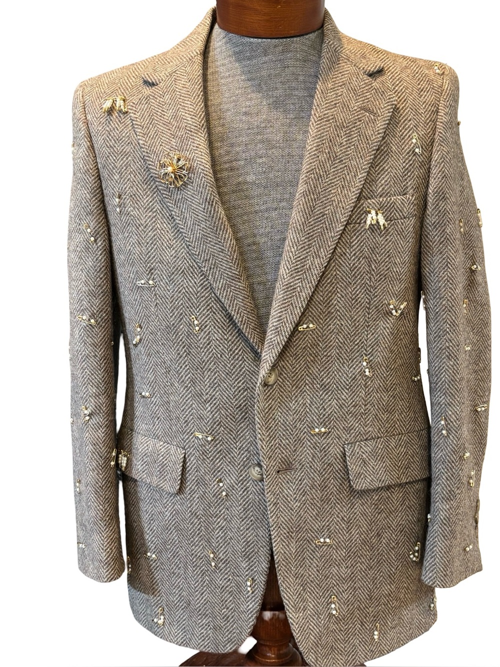 Vintage Botany 500 Mens Brown Herringbone Wool Tweed Blazer pearl blazer